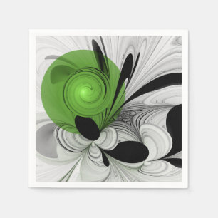 Abstract Black and White with Green Fractal Art Napkins