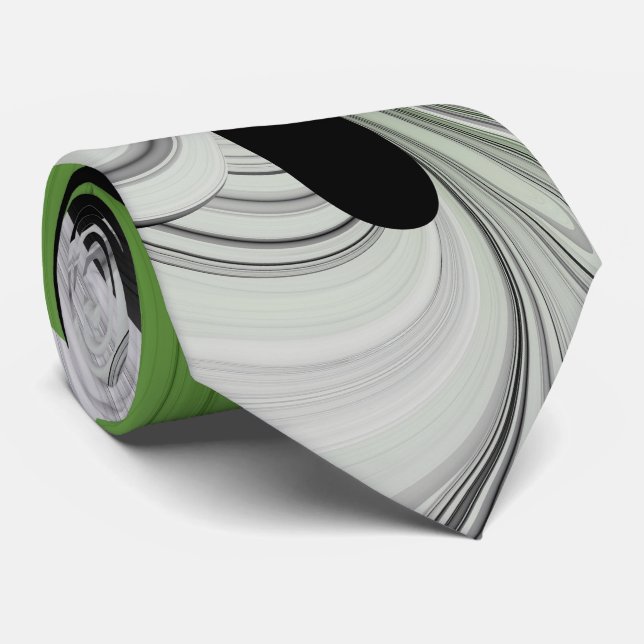 Abstract Black and White with Green Fractal Art Neck Tie (Rolled)