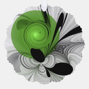 Abstract Black and White with Green Fractal Art Ornament Card