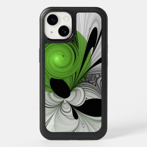Abstract Black and White with Green Fractal Art OtterBox iPhone 14 Case