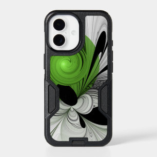 Abstract Black and White with Green Fractal Art iPhone 17 Case