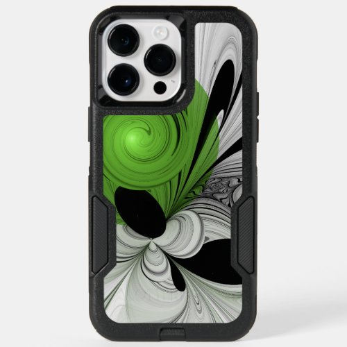 Abstract Black and White with Green Fractal Art OtterBox iPhone 14 Pro Max Case