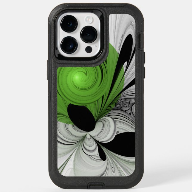 Abstract Black and White with Green Fractal Art Otterbox iPhone Case (Back)