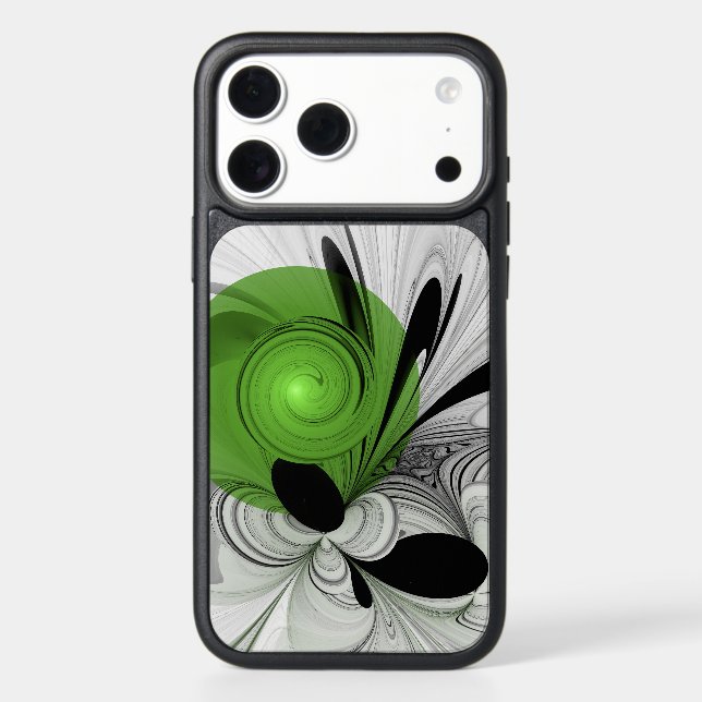 Abstract Black and White with Green Fractal Art Otterbox iPhone Case (Back)