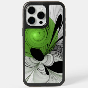Abstract Black and White with Green Fractal Art iPhone 15 Pro Max Case