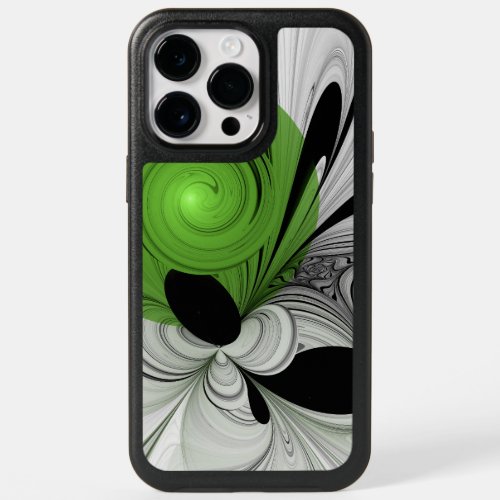 Abstract Black and White with Green Fractal Art OtterBox iPhone 14 Pro Max Case