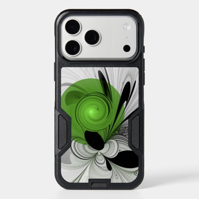 Abstract Black and White with Green Fractal Art Otterbox iPhone Case (Back)