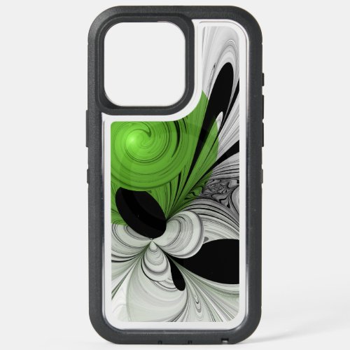 Abstract Black and White with Green Fractal Art iPhone 15 Pro Max Case