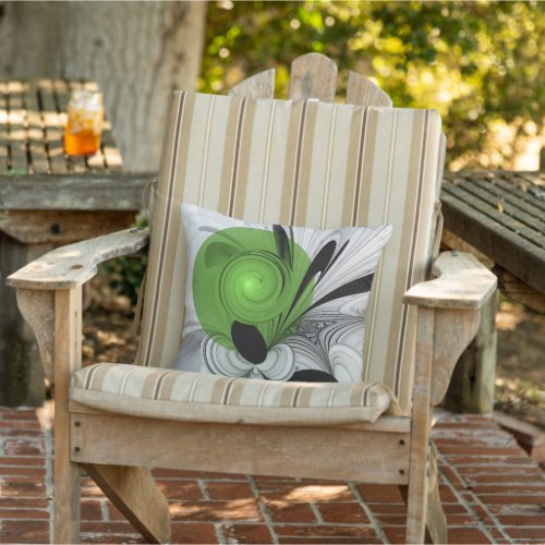Abstract Black and White with Green Fractal Art Outdoor Pillow
