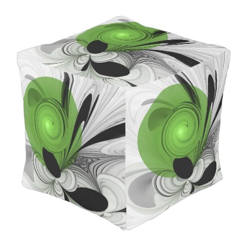 Abstract Black and White with Green Fractal Art Outdoor Pouf