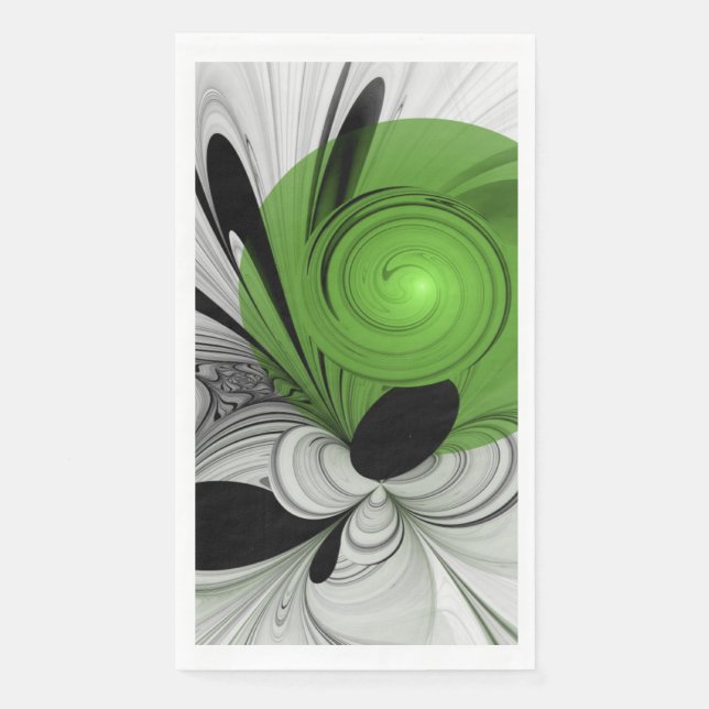 Abstract Black and White with Green Fractal Art Paper Guest Towels (Front)