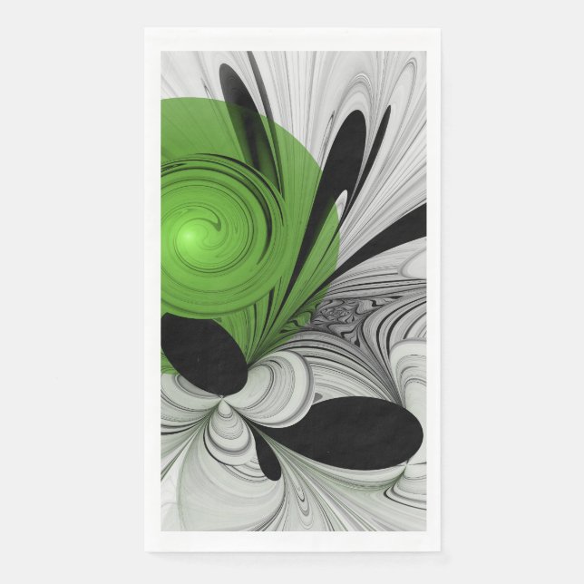 Abstract Black and White with Green Fractal Art Paper Guest Towels (Front)