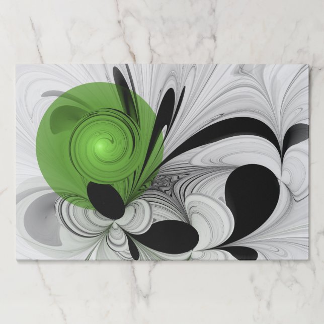 Abstract Black and White with Green Fractal Art Paper Pad (Front)