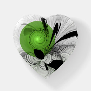 Abstract Black and White with Green Fractal Art Paperweight