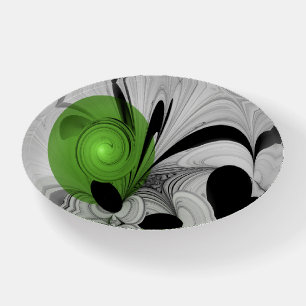 Abstract Black and White with Green Fractal Art Paperweight
