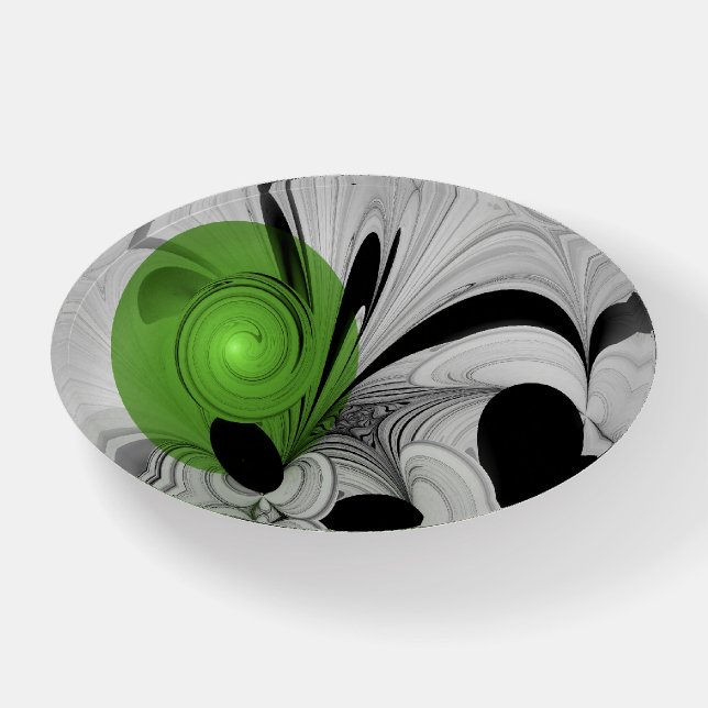 Abstract Black and White with Green Fractal Art Paperweight (Front)