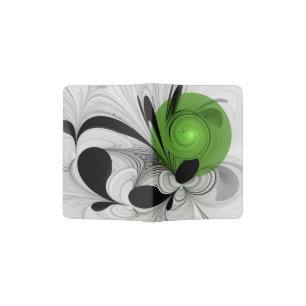 Abstract Black and White with Green Fractal Art Passport Holder