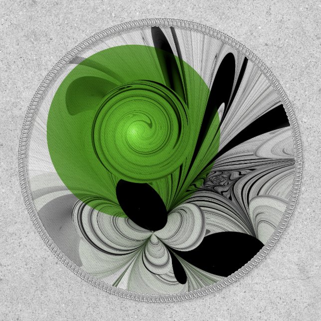 Abstract Black and White with Green Fractal Art Patch (Front)