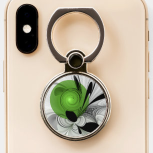 Abstract Black and White with Green Fractal Art Phone Ring Stand