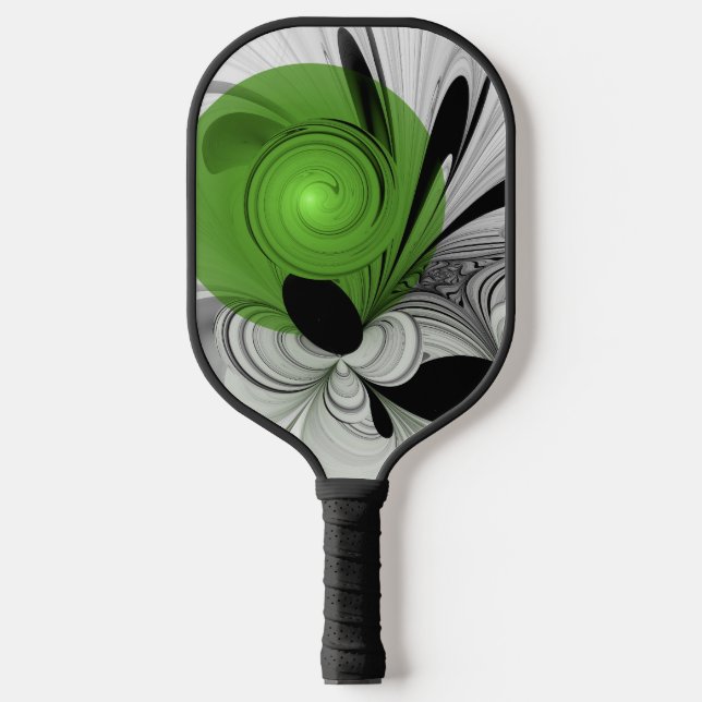Abstract Black and White with Green Fractal Art Pickleball Paddle (Front)