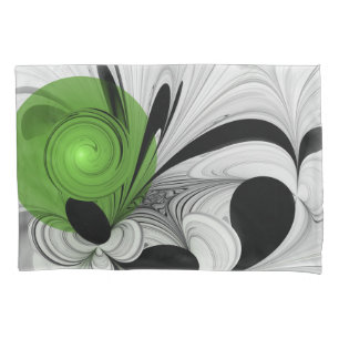 Abstract Black and White with Green Fractal Art Pillow Case