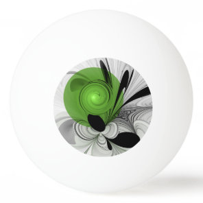 Abstract Black and White with Green Fractal Art Ping Pong Ball