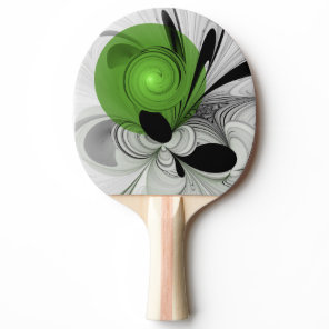 Abstract Black and White with Green Fractal Art Ping Pong Paddle
