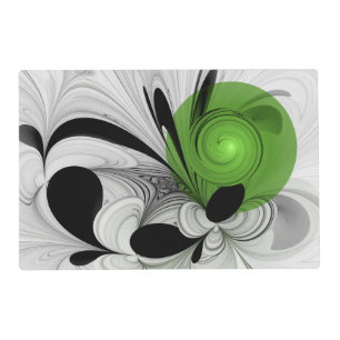 Abstract Black and White with Green Fractal Art Placemat