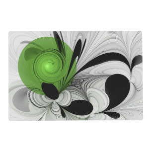 Abstract Black and White with Green Fractal Art Placemat