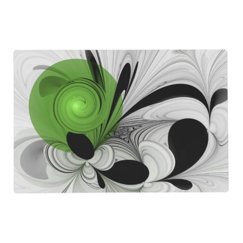 Abstract Black and White with Green Fractal Art Placemat