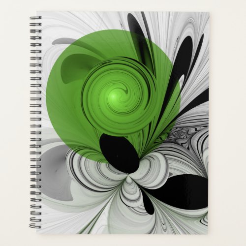 Abstract Black and White with Green Fractal Art Planner