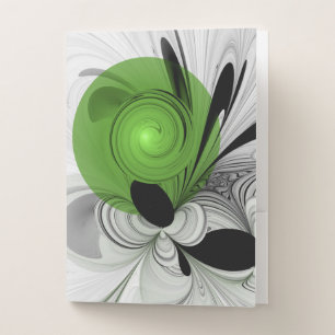 Abstract Black and White with Green Fractal Art Pocket Folder