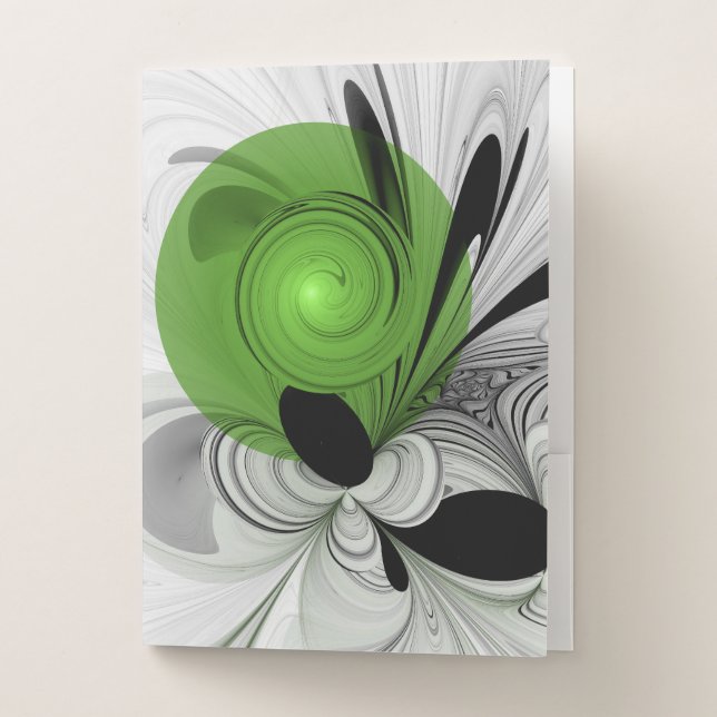 Abstract Black and White with Green Fractal Art Pocket Folder (Front)