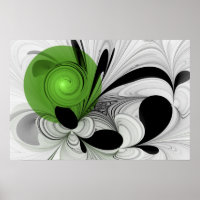 Abstract Black and White with Green Fractal Art