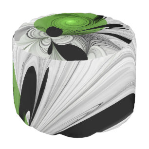 Abstract Black and White with Green Fractal Art Pouf