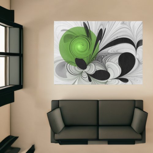 Abstract Black and White with Green Fractal Art Rug