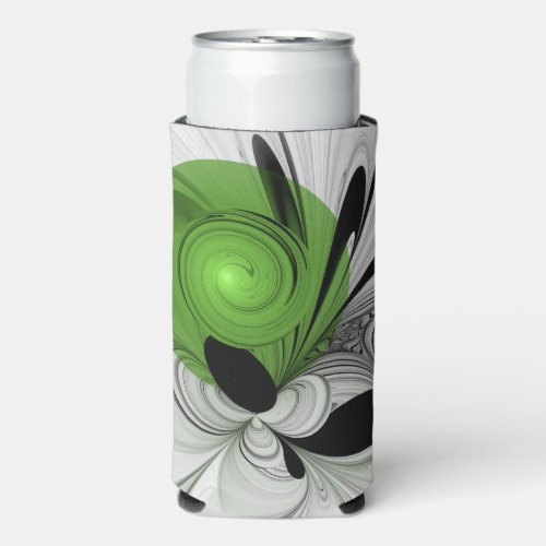 Abstract Black and White with Green Fractal Art Seltzer Can Cooler