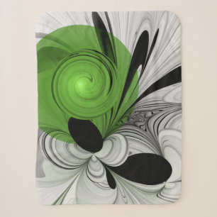 Abstract Black and White with Green Fractal Art Sherpa Blanket