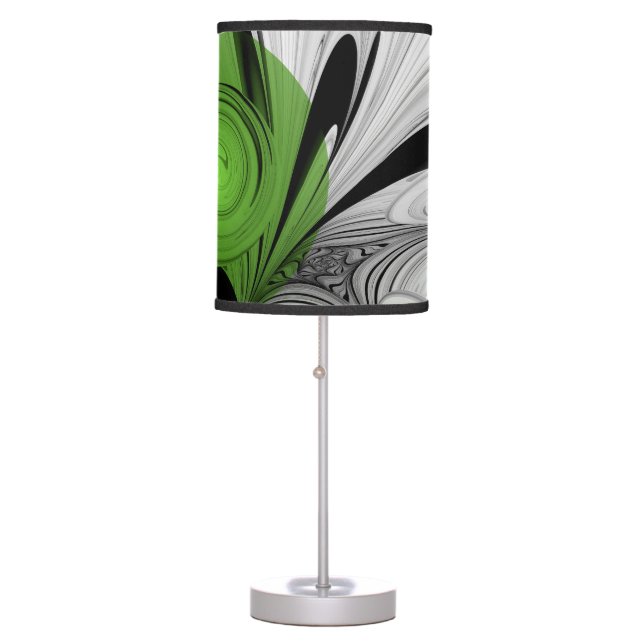 Abstract Black and White with Green Fractal Art Table Lamp (Front)