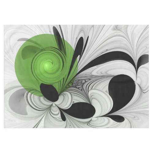 Abstract Black and White with Green Fractal Art Tablecloth