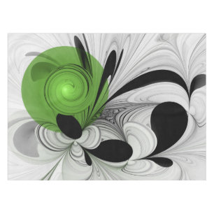 Abstract Black and White with Green Fractal Art Tablecloth