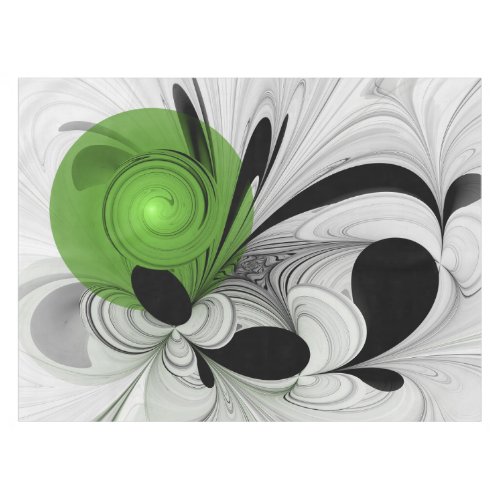 Abstract Black and White with Green Fractal Art Tablecloth