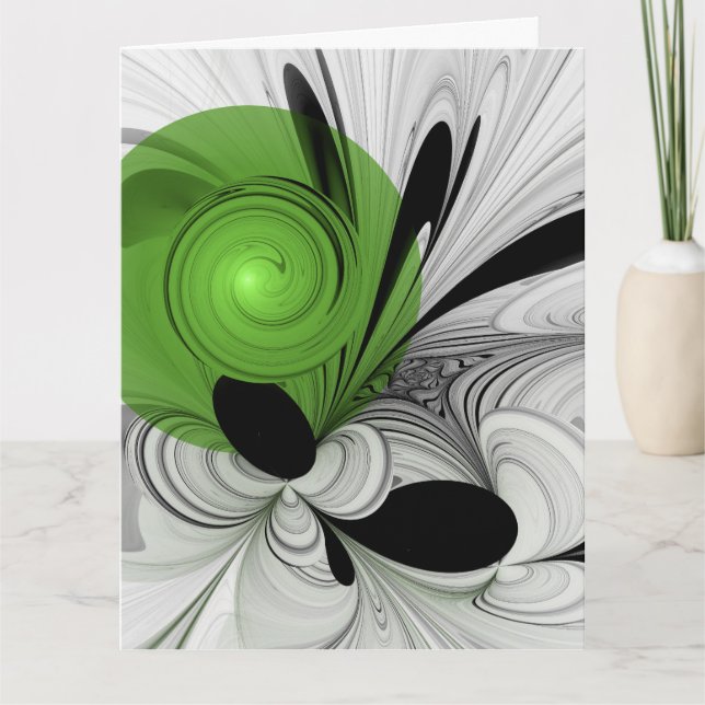 Abstract Black and White with Green Fractal Art Thank You Card (Front)