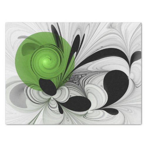 Abstract Black and White with Green Fractal Art Tissue Paper