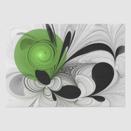 Abstract Black and White with Green Fractal Art Tissue Paper