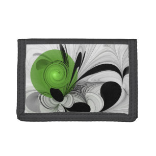 Abstract Black and White with Green Fractal Art Tri-fold Wallet