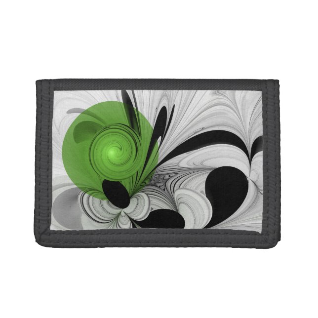 Abstract Black and White with Green Fractal Art Trifold Wallet (Front)