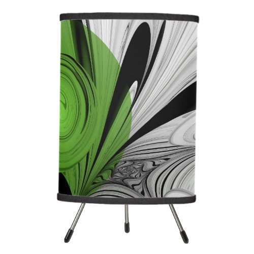 Abstract Black and White with Green Fractal Art Tripod Lamp