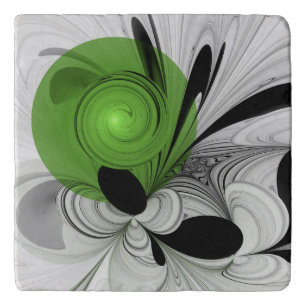 Abstract Black and White with Green Fractal Art Trivet
