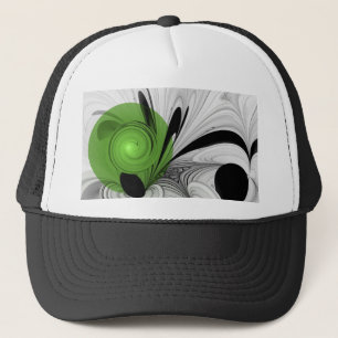 Abstract Black and White with Green Fractal Art Trucker Hat